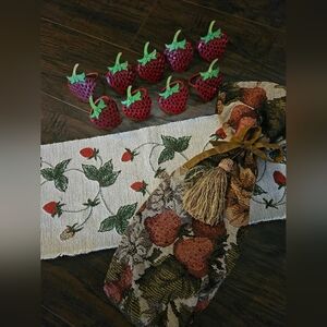 Strawberry Bundle: Napkin Rings, Wine Bottle Cover, & Table Runner